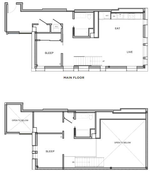 A floor plan of a house with labeled rooms such as sleep, eat, and live.